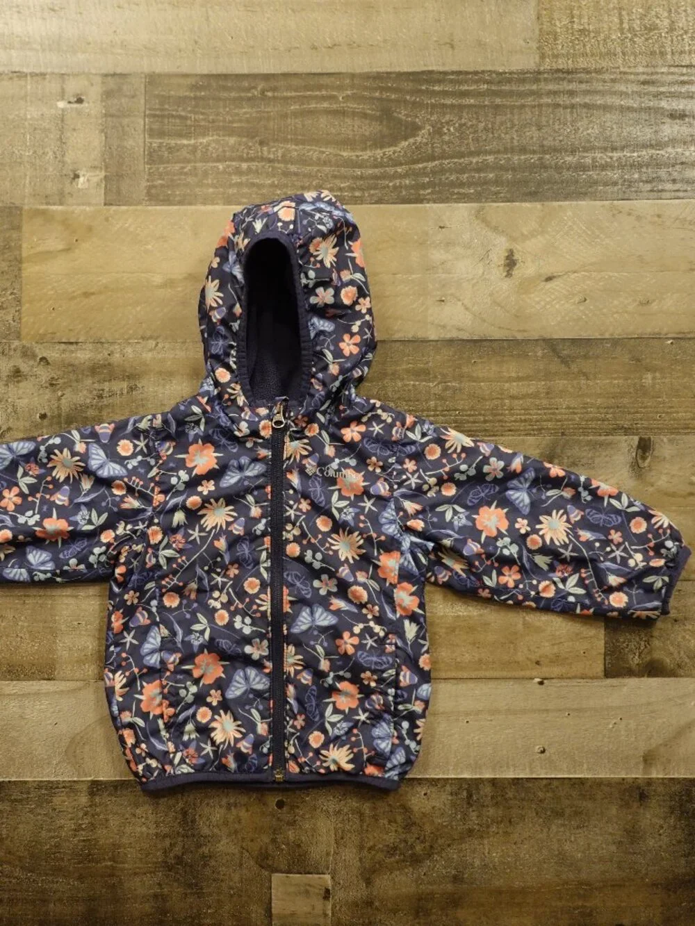 Columbia Toddler Fleece Lined Jacket 18-24 Months Navy Floral Butterfly